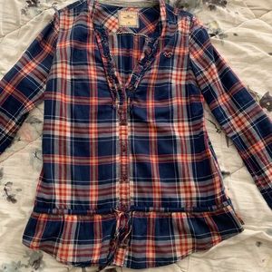 Hollister V-neck Plaid/Flannel Button-down